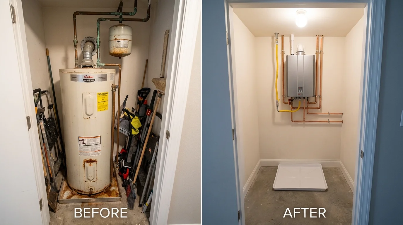 Tank water heater versus wall-mounted tankless unit comparison for Moorhead, MN homeowners